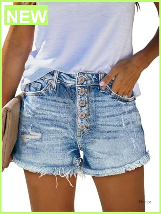 Pants - Frayed Raw Hem Denim Shorts High Waisted Ripped Distressed